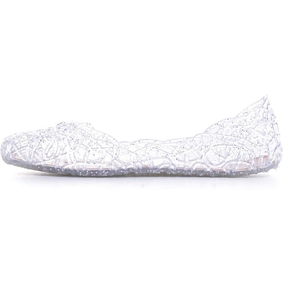 Clear Sparkly Glitter Shimmer Cut-Outs Jelly Flats - Picture 2 of 10